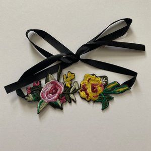 Womens Black Ribbon Tie Choker Floral Necklace